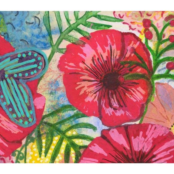 Original painting on paper - 7.5 x 5.25 in 19 x 13cm vibrant floral abstract - Picture 5 of 5